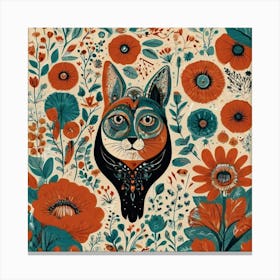 Cat In Flowers Canvas Print