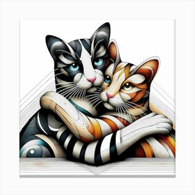 Cats Hug - Abstract Line Art Illustration 18 Canvas Print