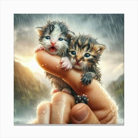 Kittens In Rain 4 Canvas Print