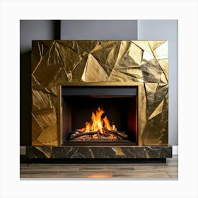 Firefly Modern Geometric Fireplace With Brass Accents 20356 (2) Canvas Print