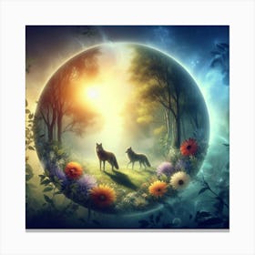 Two Wolves In The Forest Canvas Print