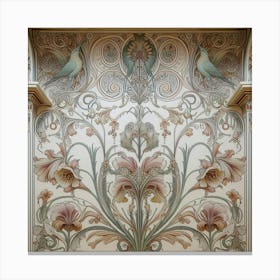 William Morris Inspired Floral Motifs Decorating The Walls Of An Elegant Ballroom, Style Art Nouveau 1 Canvas Print