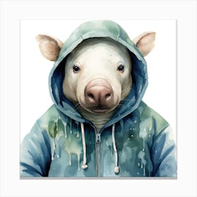 Watercolour Cartoon Tapir In A Hoodie Canvas Print