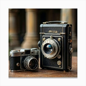 Old Fashioned Camera Cloaked In A Black Slim Case Placed Alongside A Vintage Compact Still That Fe (1) Canvas Print