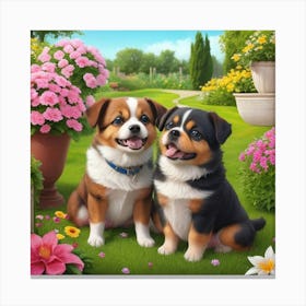 Two Dogs In The Garden Canvas Print