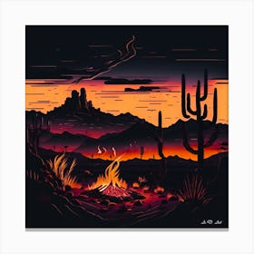 Desert Campfire - Red Touched Minimal Illustration Canvas Print
