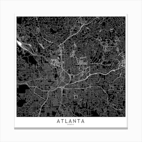 Atlanta Black And White Map Square Canvas Print
