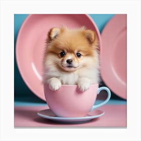 Cute Pomeranian Puppy In A Cup Canvas Print