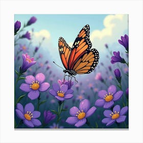 Butterfly In A Field Of Violets 1 Canvas Print