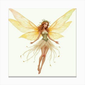 Elegant Fae With Delicate Wings, Magical Watercolor 1 Canvas Print