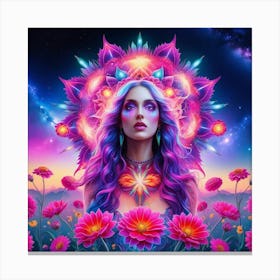 Psychedelic Woman With Flowers and light Canvas Print