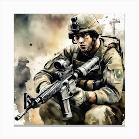 Soldier With A Gun Canvas Print