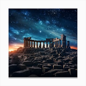 Ancient Greek Temple At Night Canvas Print