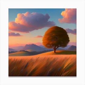 Lone Tree In A Field Canvas Print