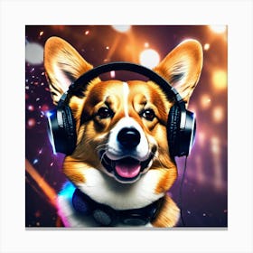 Corgi With Headphones Canvas Print