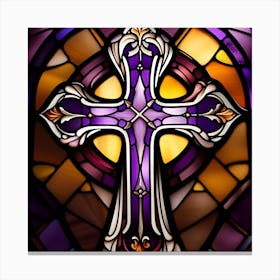 Purple cross stained glass Canvas Print