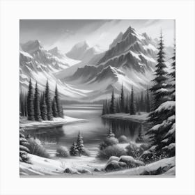 Snow Mountains Black And White 7 Canvas Print