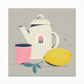 White teapot and lemon Canvas Print