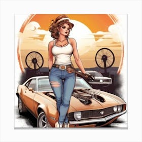 Girl With A Car Canvas Print