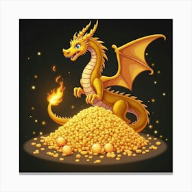 Golden Dragon Curled Around A Glowing Pile Of Treasure 1 Canvas Print