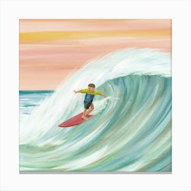 Boy Riding A Wave Canvas Print