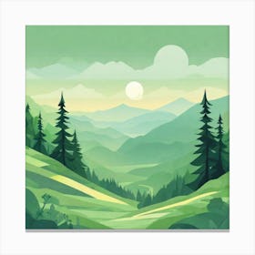 Misty mountains background in green tone 24 Canvas Print