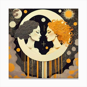 Moon And The Sun Facing Each Other Canvas Print