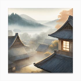 Firefly Rustic Rooftop Japanese Vintage Village Landscape 886 Canvas Print