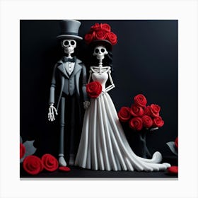 Day Of The Dead Couple skeletons red roses claymation Canvas Print