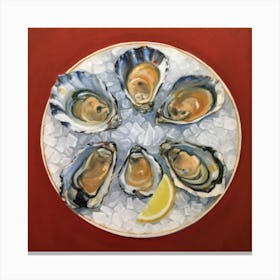 Oysters On A Plate Orange Square Painting Canvas Print