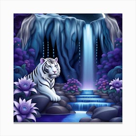 White Tiger In The Waterfall 3 Canvas Print
