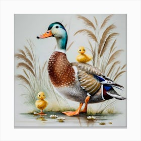 Mallard Ducks, Realistic duck wall art print, Detailed waterfowl artwork for walls, Majestic duck painting on canvas, Duck pond wall decor, Duckling family wall art, Vibrant duck feathers in art print, Duck hunting scene wall print, Peaceful duck in nature art, Waterfowl lovers' wall decor, Duck art for lake house, Canvas Print
