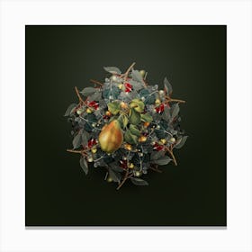 Vintage Pear Branch Fruit Wreath on Olive Green n.0654 Canvas Print