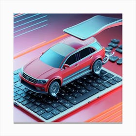 Red Volkswagen Car On Keyboard Canvas Print