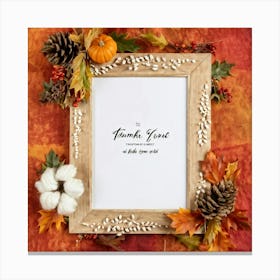 A Seasonal Thanksgiving Frame Design Featuring A Round Cotton Chaplet Layered With Autumn Leaves Ad Canvas Print