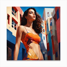 Woman In An Orange Dress 1 Canvas Print