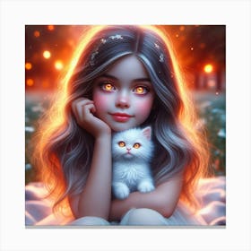 Little Girl With Cat 2 Canvas Print