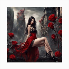 Gothic Girl In Red Dress Canvas Print