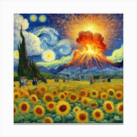 Van Gogh Painted A Sunflower Field In The Middle Of A Volcanic Eruption 3 Canvas Print