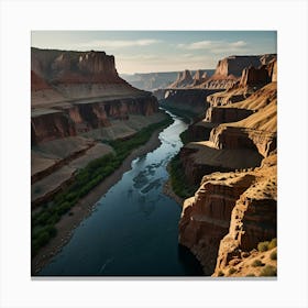 A Dramatic Canyon With Towering Rock Formations And A Winding River Below Canvas Print