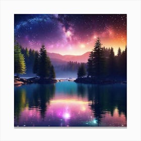 Starry Sky Over Lake 3 Canvas Print