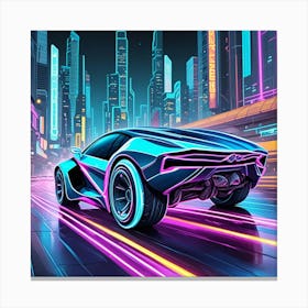 Futuristic Neon Muscle Car Cubism Style Canvas Print