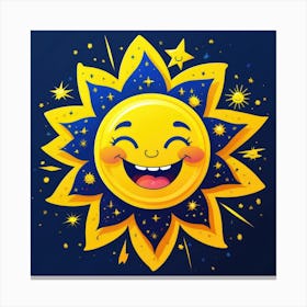 Lovely smiling sun on a blue gradient background 38 Canvas Print