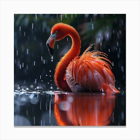 Flamingo In Rain Canvas Print