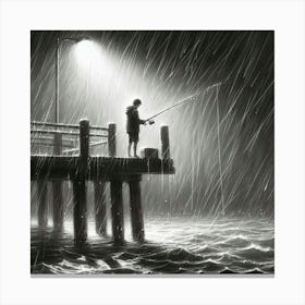 Fishing In The Rain 2 Canvas Print