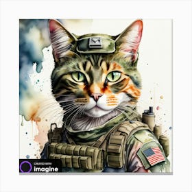 Cat In Military /Army Uniform Canvas Print