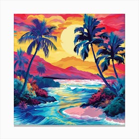 Sunset With Palm Trees Canvas Print