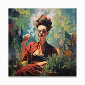 Frida Kahlo Smoking Canvas Print