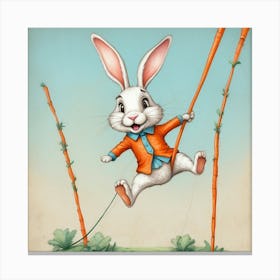 Rabbit On A Swing Canvas Print