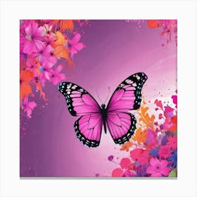 Pink Butterfly With Flowers Canvas Print